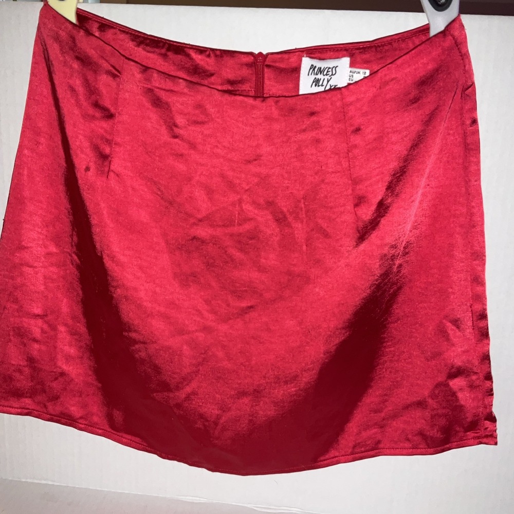 Princess Polly Red Satin Mini Skirt Women Size 8 Short High Waisted Party